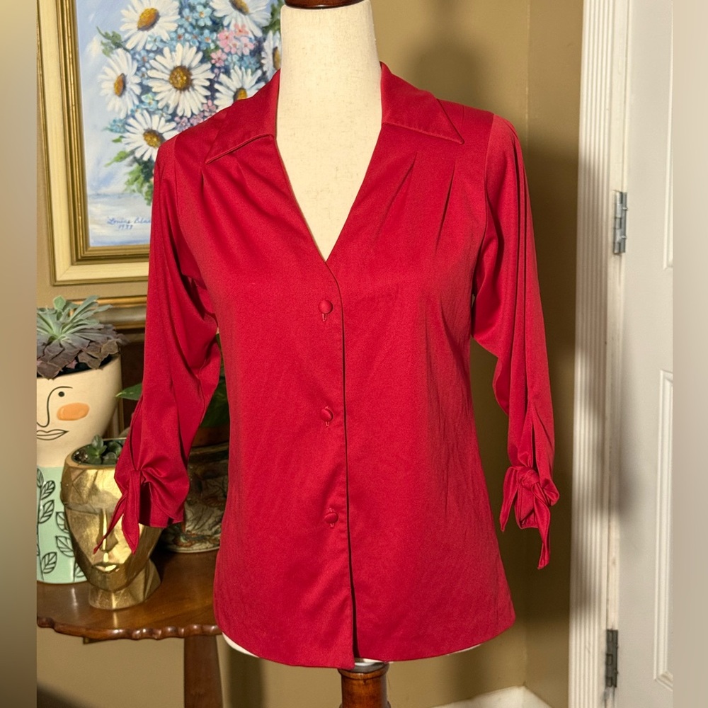 Vintage Miss Shaheen Hawaii Brand Knit Red Top Sleeve Ties Small